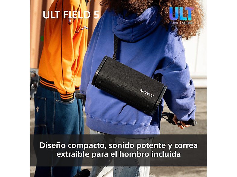 Altavoz inalámbrico - Sony ULT FIELD 5 (SRSULT50W), Bluetooth portátil, ULT POWER SOUND, 25 h, IP67, Resistente al agua, Correa, Con luces, Blanco