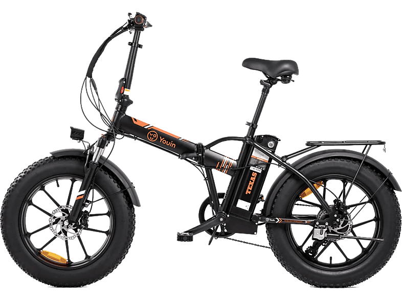Bicicleta plegable - Youin Texas, 250 W, Velocidad máx. 25 km/h, Autonomía 45 km, Pantalla LCD, Luz Frontal y Trasera, Negro