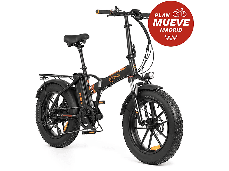 Bicicleta plegable - Youin Texas, 250 W, Velocidad máx. 25 km/h, Autonomía 45 km, Pantalla LCD, Luz Frontal y Trasera, Negro