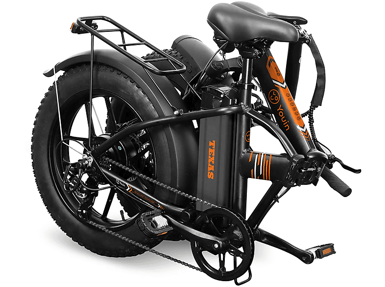 Bicicleta plegable - Youin Texas, 250 W, Velocidad máx. 25 km/h, Autonomía 45 km, Pantalla LCD, Luz Frontal y Trasera, Negro