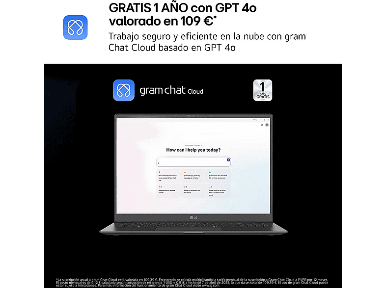 Portátil - LG 14Z90T-G.AD8BB, 14" WUXGA, Intel® Core™ Ultra 7-255H, 32 GB RAM, 2 TB SSD, Arc™ GPU, W11H, Negro