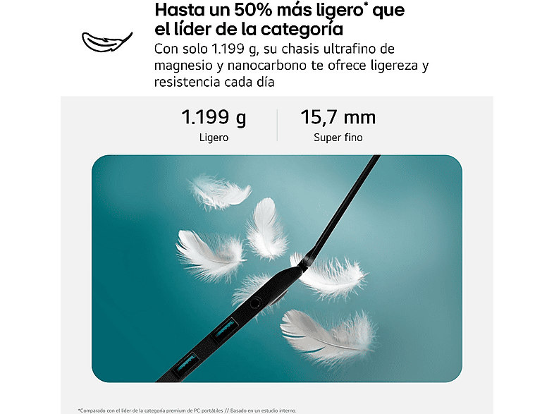 Portátil - LG 16Z90T-G.AD8BB, 16" WQXGA, Intel® Evo™ Edition Core™ Ultra 7-255H, 32 GB RAM, 2 TB SSD, Arc™ GPU, W11H, Negro