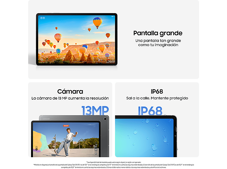 Tablet - Samsung Galaxy Tab S10 FE+, 13,1" WQXGA, 8 GB RAM, 128 GB, Gris, Con S Pen