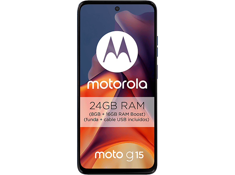 Móvil - Motorola Moto g15, Navy Peony, 512 GB, 8 GB RAM, 6.72" LCD, MediaTek Helio G81, Full HD+, Cuero Vegano, 5200 mAh