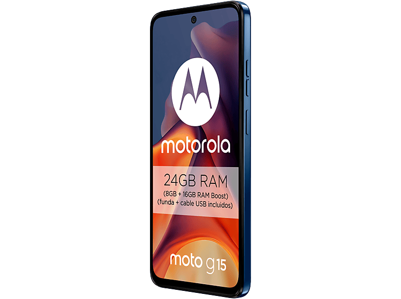 Móvil - Motorola Moto g15, Navy Peony, 512 GB, 8 GB RAM, 6.72" LCD, MediaTek Helio G81, Full HD+, Cuero Vegano, 5200 mAh
