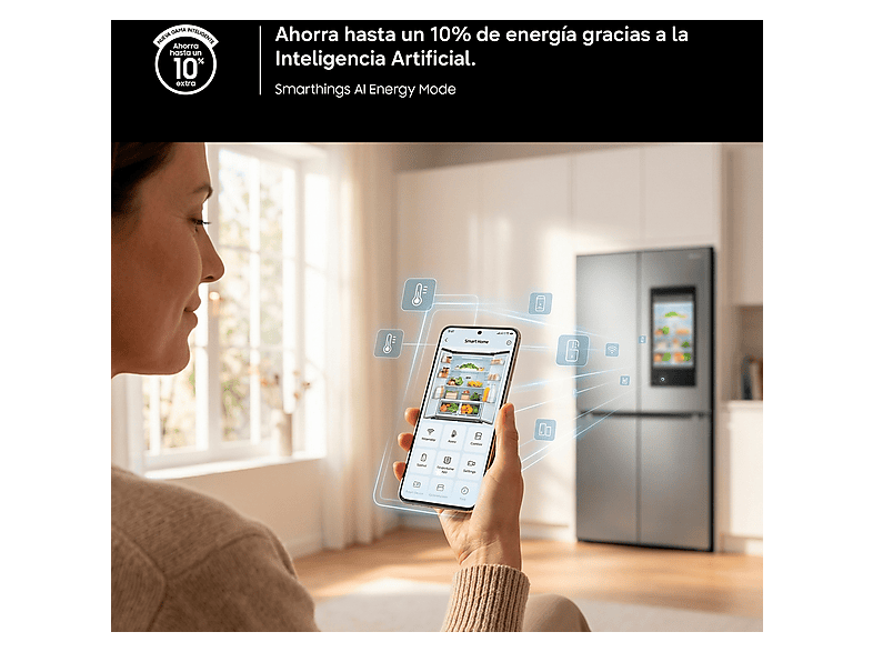 Frigorífico americano - Samsung Bespoke AI RS70F64KETEF, All Around Cooling, No Frost, 178.4 cm, 640 l, Dispensador agua y hielo, Inox