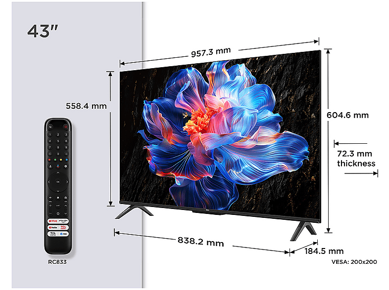 TV LED 43" - TCL 43P6K, UHD 4K, HDR, AiPQ, Google TV, Dolby Atmos, Negro