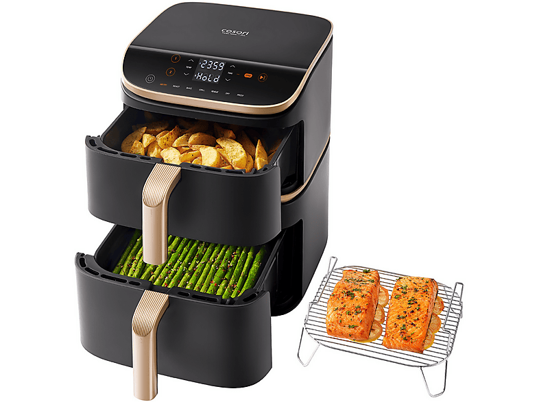Freidora de aire - Cosori Turbo Tower Pro Smart™ Chef Edition, 2630 W, Doble Resistencia, 10.8 l, 2 cestas, Revestimiento cerámico, WiFi, Negro