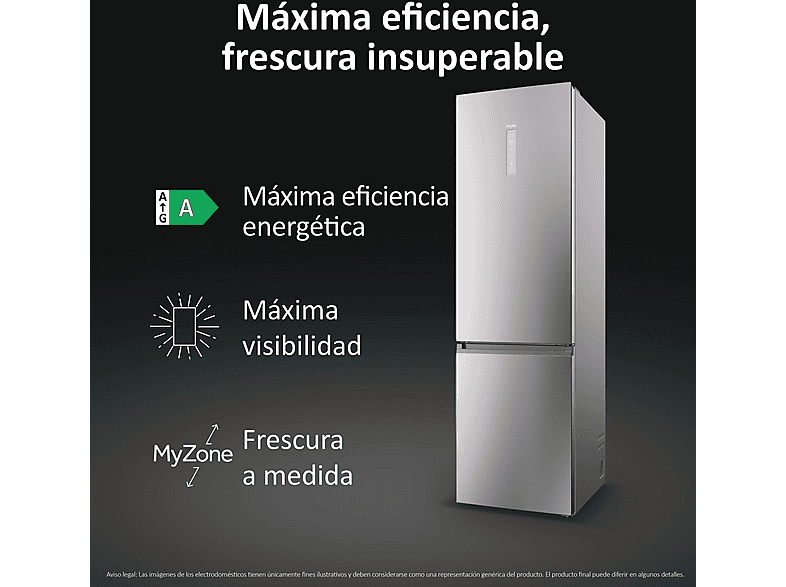 Frigorífico dos puertas - Haier Series 7 Pro HDPW7620ANPK, No Frost, 205 cm, 409 l, Clase A, Daylight, Inox