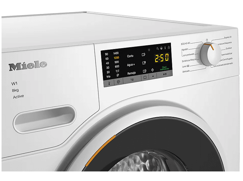 Lavadora carga frontal - Miele WWA120 WCS, 8 kg, 1400 rpm, 12 programas, CapDosing, AddLoad, Blanco loto