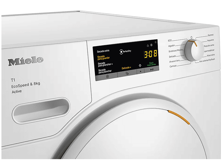 Secadora bomba de calor - Miele TWA520WP 8kg Active, 12 Programas, EcoDry, FraganceDos, Blanco loto