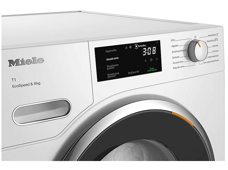 Secadora bomba de calor - Miele TWH780WP EcoSpeed &9kg, 10 Programas, DirectSensor, SilenceDrum, DryCare 40, Blanco loto