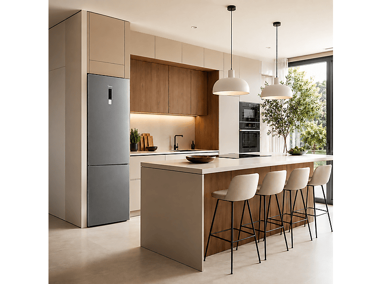 Frigorífico combi - Midea MDRB424FGE02OE, No Frost, 188 cm Altura, 310 l, Inox