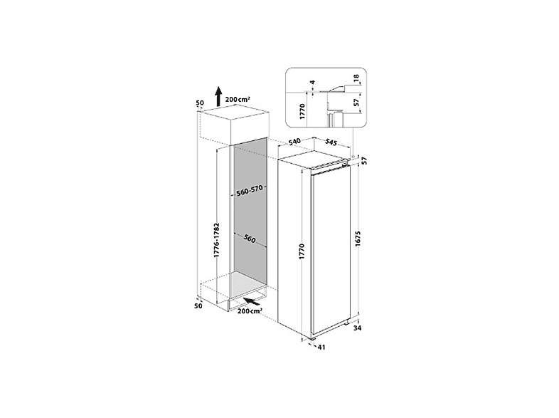 Frigorífico una puerta integrable - Whirlpool WHSD18A013C1, Altura 177 cm, Capacidad 306 l, Tecnología 6th sense, Inox