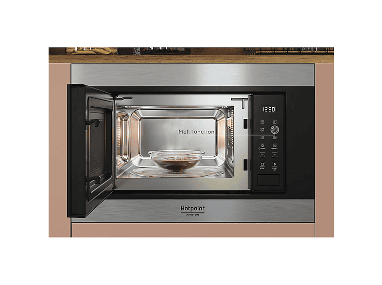 Microondas integrable - Hotpoint MF20S IX HA.1, 6 potencia, 20 l, Negro, Acero inoxidable