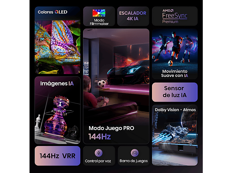 TV QLED 85" - Hisense 85E7Q PRO, QLED 4K, Quad Core/MT9618, Procesador Hi-View Engine, 144 Hz, IA Upscaler, Negro