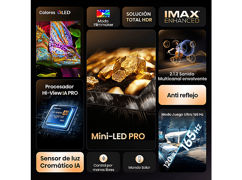 TV Mini LED 85" - Hisense 85U7Q PRO, UHD 4K, 165 Hz, Sonido 2.1.2, Quantum Dot, Sensor de Luz IA, Negro