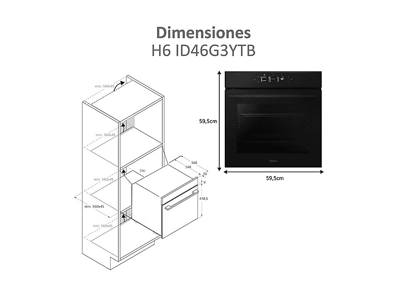 Horno - Haier ID Series 4 H6 ID46G3YTB, Multifunción, Pirolítico y por agua, 78 l, Guías telescópicas, 20 funciones, 60 cm, Negro