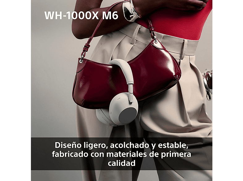 Auriculares inalámbricos - Sony WH-1000XM6, Cancelación ruido, 30h Autonomía, Hi-Res, Carga Rápida, Cómodo, Plegable, iOS/Android, Plata