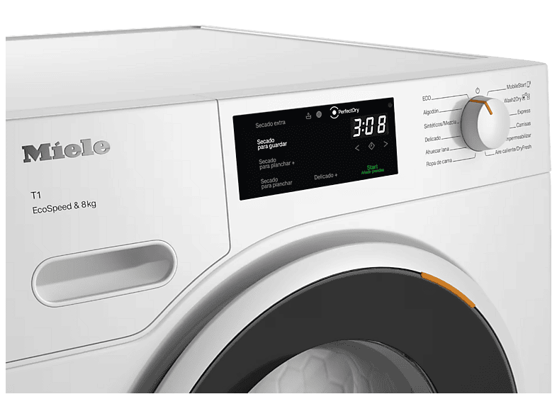 Secadora bomba de calor - Miele TWC640WP, 8 kg, 10 Programas, Iluminación LED, A+++, Blanco Loto