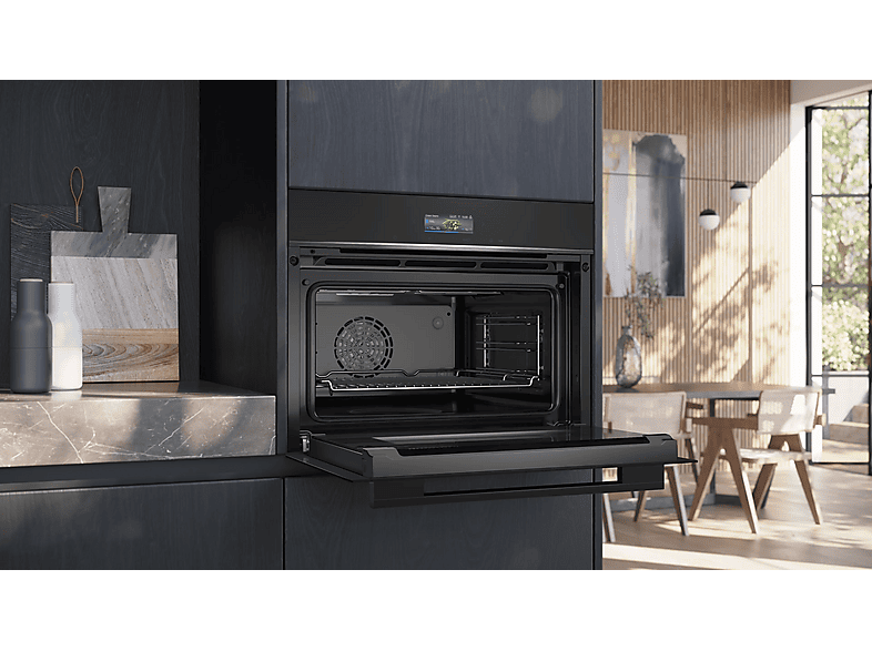 Horno compacto - Siemens CB734G1B1, Multifunción, Hidrolítico, 47 l, autolimpieza oxyLitic, App Home Connect, 60 cm, Negro