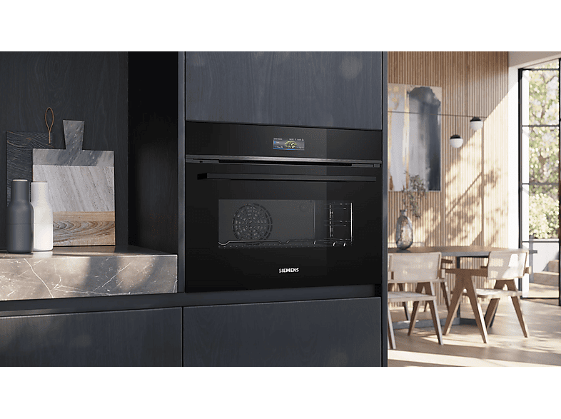 Horno compacto - Siemens CB734G1B1, Multifunción, Hidrolítico, 47 l, autolimpieza oxyLitic, App Home Connect, 60 cm, Negro
