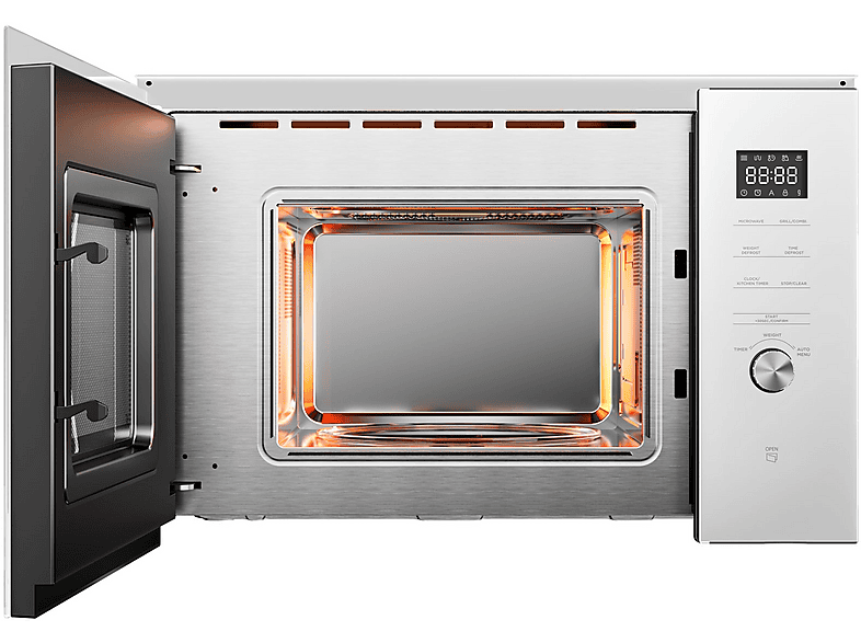 Microondas con grill integrable - Midea MBMTG925E-BK, 900 W, 1200W Potencia Grill, 7 Funciones, 25l, Cristal Blanco