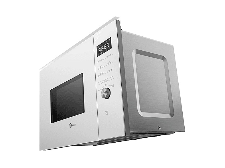 Microondas con grill integrable - Midea MBMTG925E-BK, 900 W, 1200W Potencia Grill, 7 Funciones, 25l, Cristal Blanco