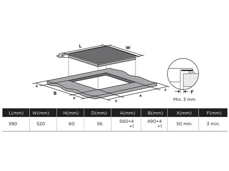 Placa inducción - Midea MIH740T467K0, 3 Zonas, 32 cm Zona Grande, 59 cm Ancho, 9 Niveles de Potencia, Negro