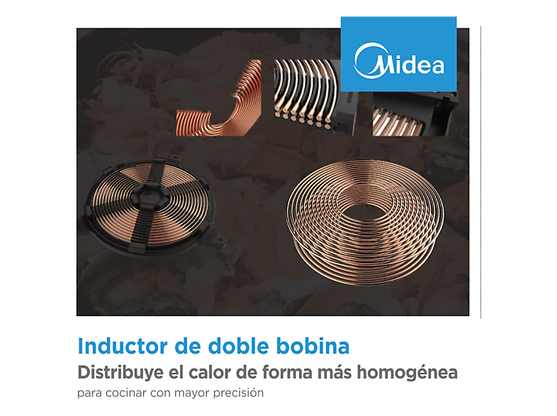 Placa inducción - Midea MIH740T467K0, 3 Zonas, 32 cm Zona Grande, 59 cm Ancho, 9 Niveles de Potencia, Negro