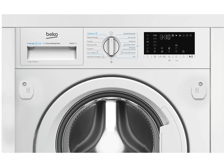 Lavadora integrable - Beko B3WBT49435WB, 9kg, 1400 rpm, Motor ProSmart, Energy Spin, Sin panelar
