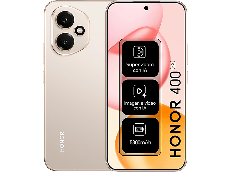 Móvil - Honor 400 5G, Desert Gold, 256GB, 8GB RAM, 6.55" AMOLED, Qualcomm Snapdragon 7 Gen 3, 5300 mAh, MagicOS 9.0 + Auriculares flip clip buds