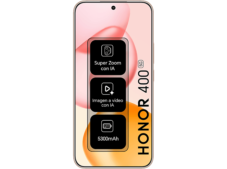 Móvil - Honor 400 5G, Desert Gold, 256GB, 8GB RAM, 6.55" AMOLED, Qualcomm Snapdragon 7 Gen 3, 5300 mAh, MagicOS 9.0 + Auriculares flip clip buds