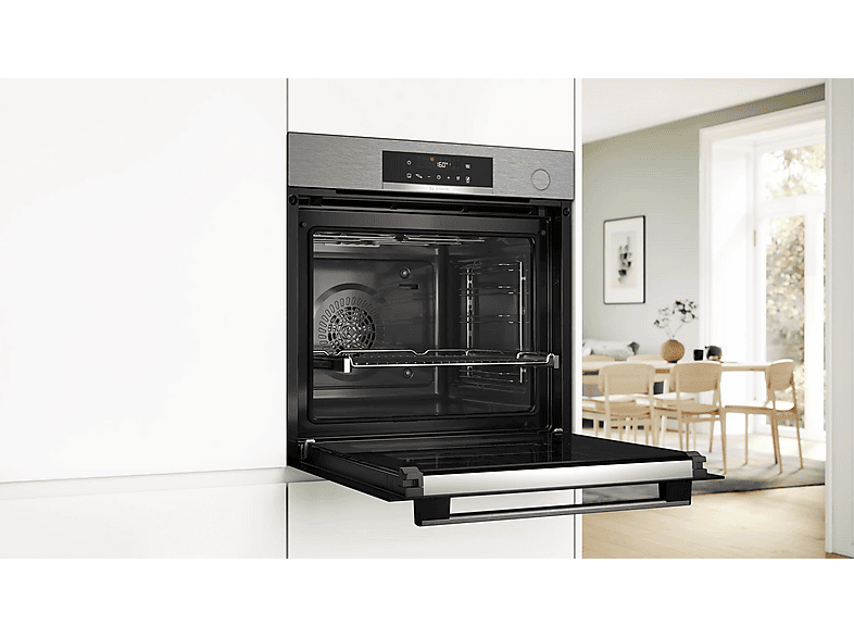 Horno a vapor - Bosch HRG572ES3,Serie 4, Multifunción, Pirolítico y por agua, Función Vapor añadido, Función AirFry, Inox