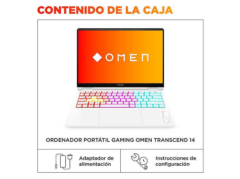 Portátil gaming - HP OMEN Transcend 14-fb1005ns, 14" 3K, Intel® Core™ Ultra 9-285H, 64GB RAM, 1TB SSD, GeForce RTX™ 5070, Sin sistema operativo