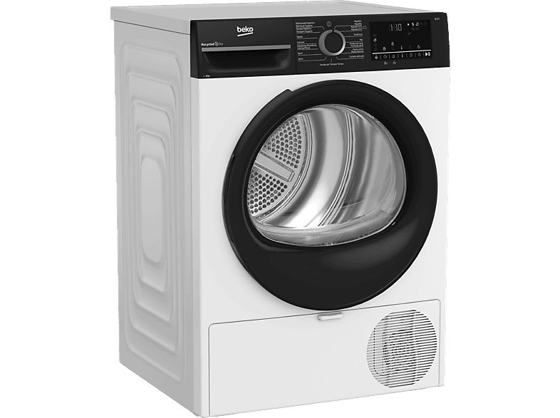 Secadora bomba de calor - Beko BM3T49240W, 9 kg, 15 Programas, Motor ProSmart Inverter, Pantalla digital, Aqua Wave, Blanco