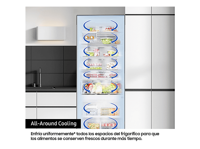 Frigorífico combi - Samsung RB34C672EWW/EF, All Around Cooling, 185.3 cm, 344 l, Blanco
