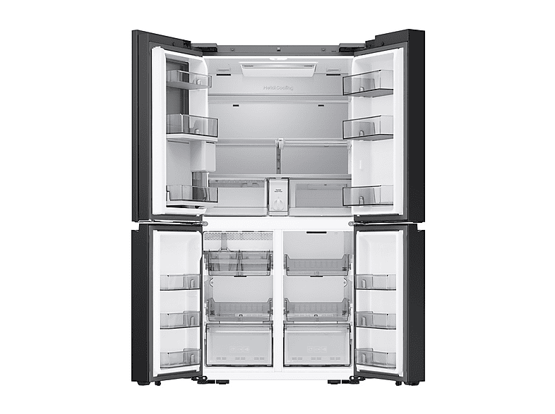 Frigorífico americano - Samsung Bespoke AI RM90F67CECEF, Hybrid Cooling, 185.3 cm, 654 l, No Frost, Negro