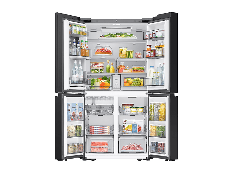 Frigorífico americano - Samsung Bespoke AI RM90F67CECEF, Hybrid Cooling, 185.3 cm, 654 l, No Frost, Negro