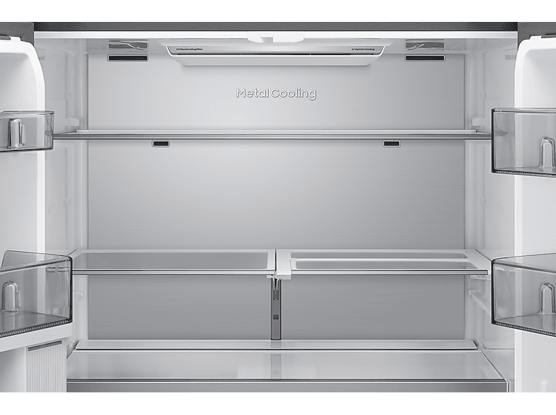 Frigorífico americano - Samsung Bespoke AI RM90F67CECEF, Hybrid Cooling, 185.3 cm, 654 l, No Frost, Negro