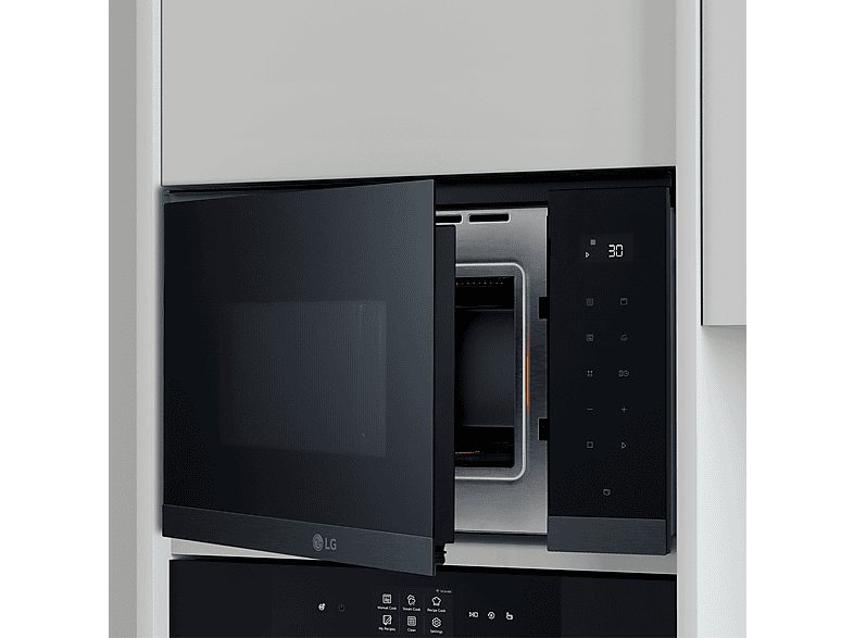 Microondas con grill integrable - LG MG7Z2593B, 900 W, 8 niveles, 25 l, Cristal negro