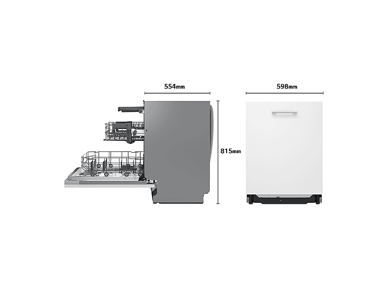 Lavavajillas integrable - LG DB273TX, 14 servicios, 9 programas, 59.8 cm, Tercera bandeja, QuadWash™, Sin panelar
