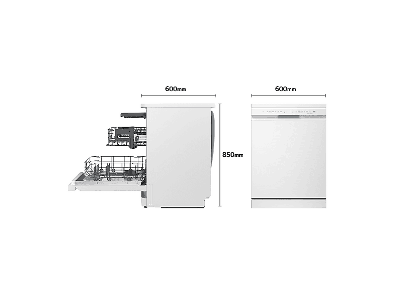 Lavavajillas - LG DF273FW, 14 servicios, 10 programas, 60 cm, QuadWash™, Blanco