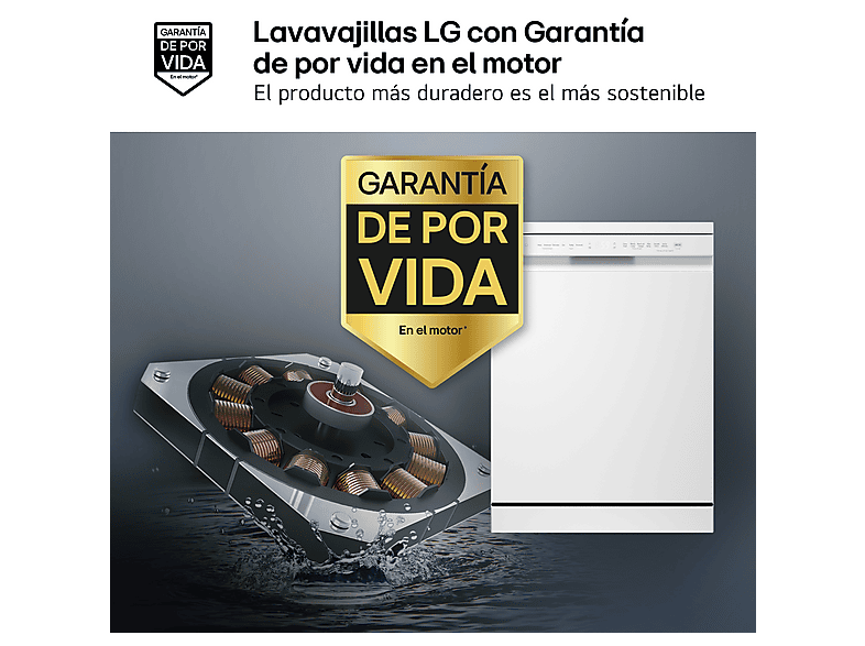 Lavavajillas - LG DF273FW, 14 servicios, 10 programas, 60 cm, QuadWash™, Blanco