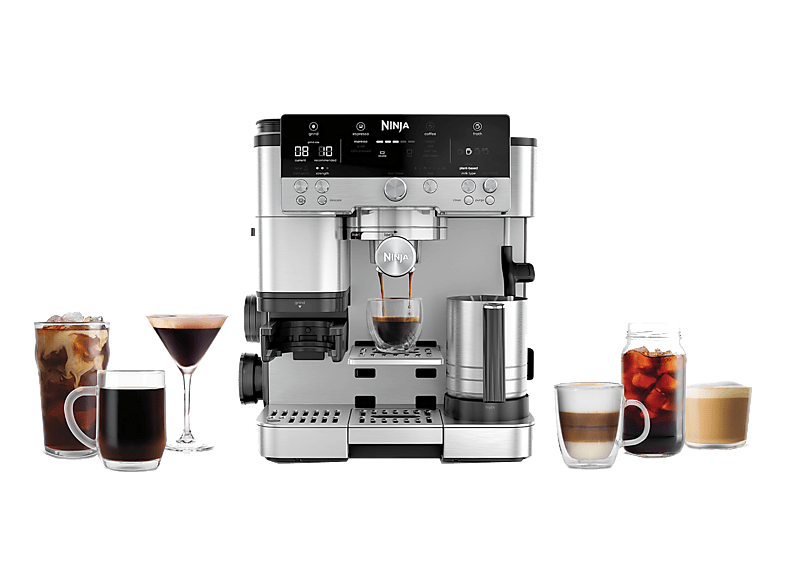 Cafetera express - Ninja Luxe Café Premier ES601EU, 9 bar, 1650W, 2 Tazas, Capacidad del depósito 2L, Capacidad de café en grano 250g, Plata