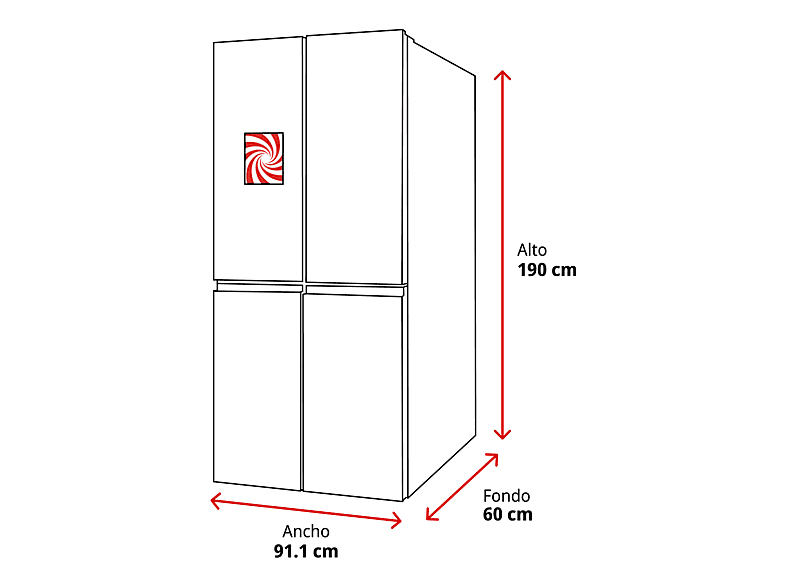 Frigorífico americano - Hisense RQ5P605NSVE, No Frost, 190 cm, 591 L, Kitchen Fit, Cajón de vacío, Cristal Inox