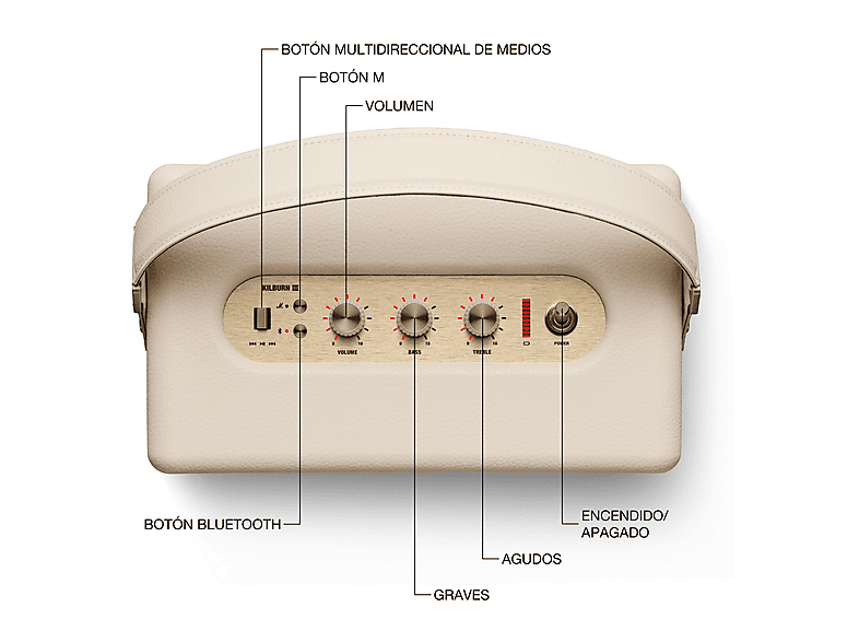 Altavoz bluetooth - Marshall Kilburn III, 90W, Bluetooth, 50h Autonomía, IP54, Cream