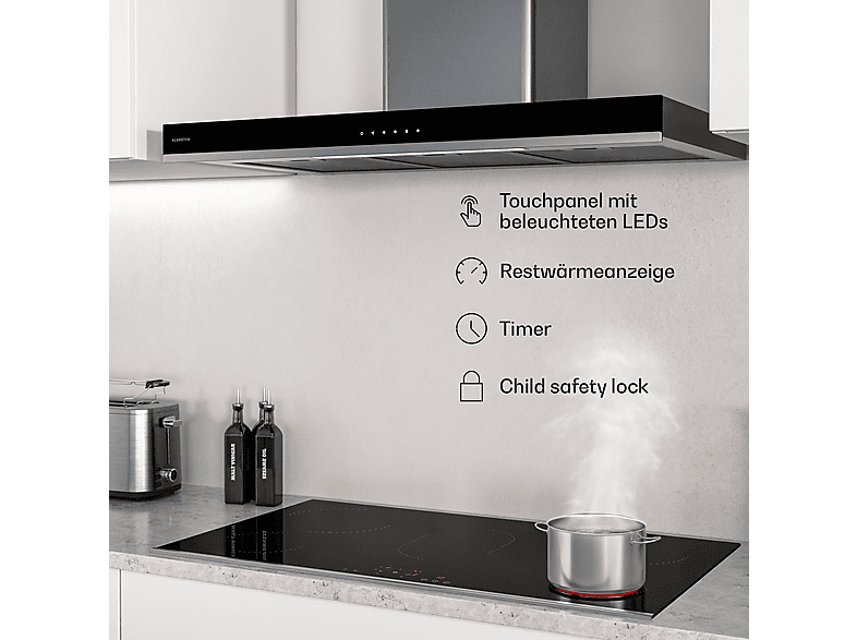 Placa de vitrocerámica - Klarstein VeroSteel, 5 zonas, 91 cm, Negro
