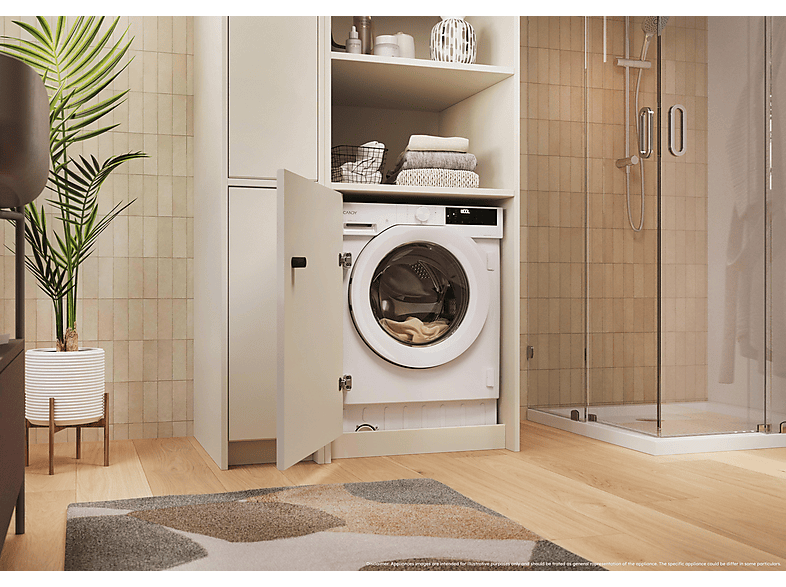 Lavadora integrable - Candy BC448M4D8J-S, 8 kg, Motor Inverter, 1400 rpm, 16 programas, Wi-Fi, Sin Panelar