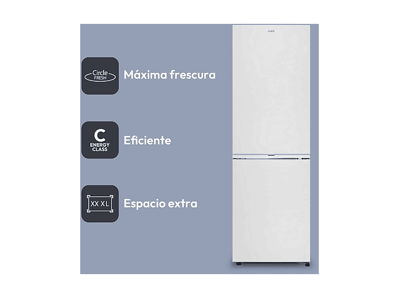 Frigorífico combi - Candy CNCQ2T618CW Fresco 300, Total No Frost, 185 cm, 355 l, Blanco